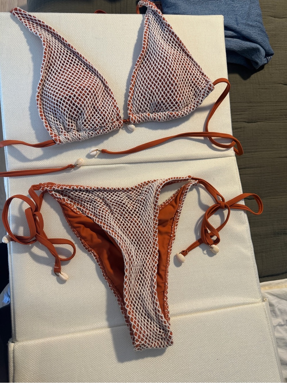 Zaful Rust Orange Bikini with White Mesh Overlay